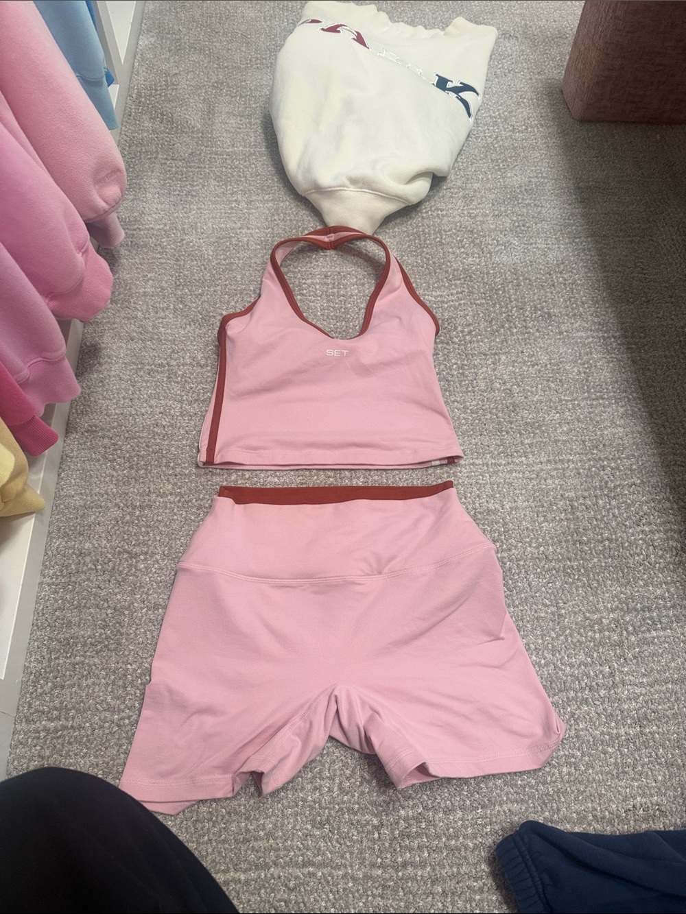 SET Active Pink Athletic Shorts and Crop Tank with Rust Trim